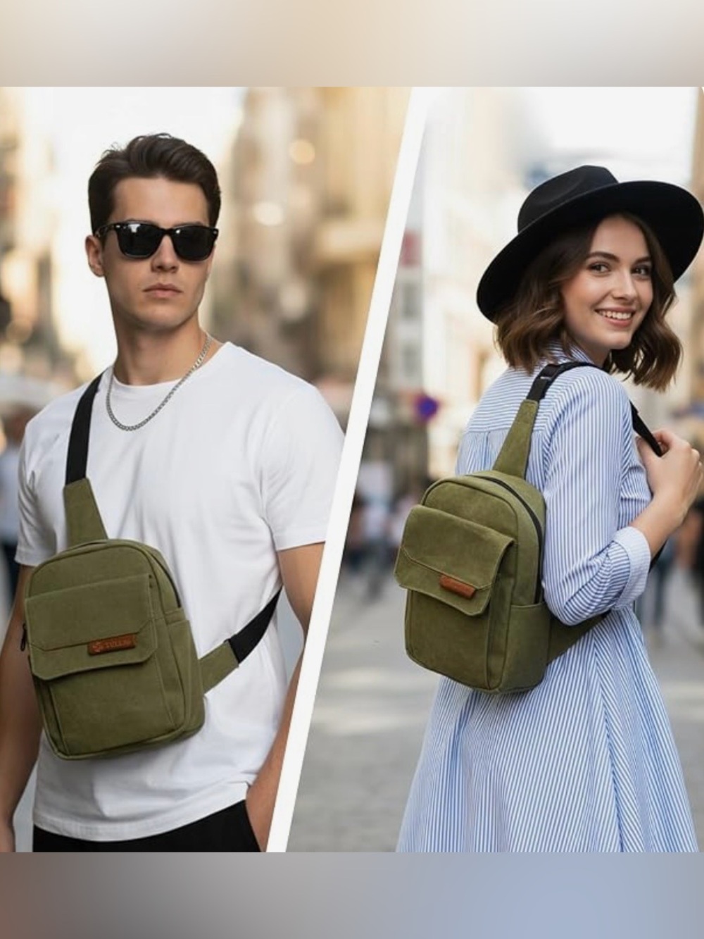 TULLIO Small Olive Green Canvas Water -Resistant Camera Bag Lightweight